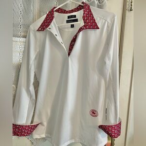 Essex Classics Women’s White Blouse with Red Elephant Trim